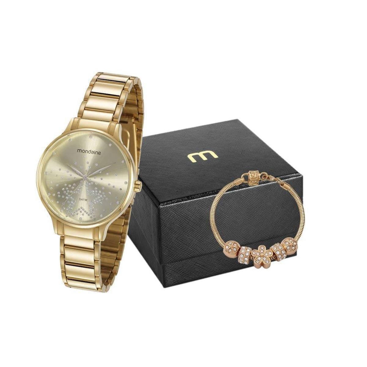 relógio mondaine feminino dourado com pedras