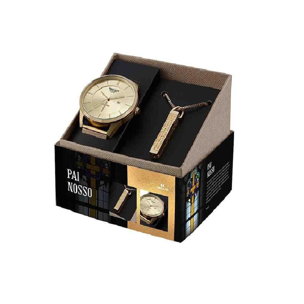 Kit de relógio seculus feminino Pai Nosso - 44041GPSKDA1K1
