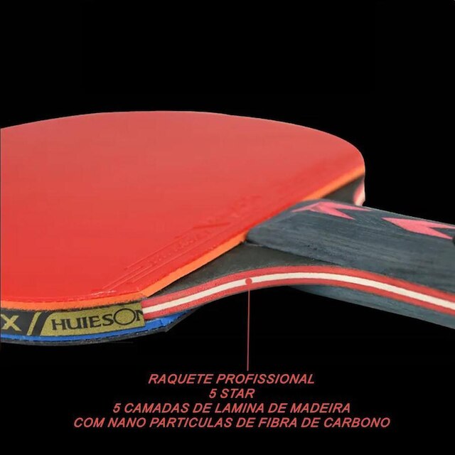 Kit de Tênis de Mesa Huieson Carbon-2 Raq Cabo Caneta 5 Estrelas + bolsa e 3 bolas