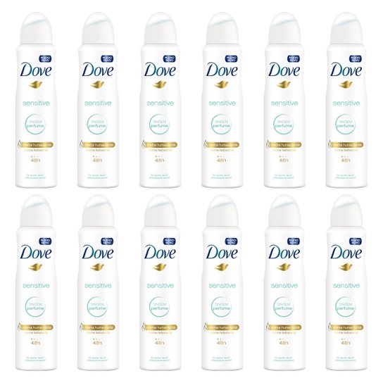 Kit Desodorante Dove Aerosol Antitranspirante Sensitive Feminino 150ml 12 Unidades - Incolor Menor preço em Kit Desodorante Dove Aerosol Antitranspirante Sensitive Feminino 150ml 12 Unidades - Incolor