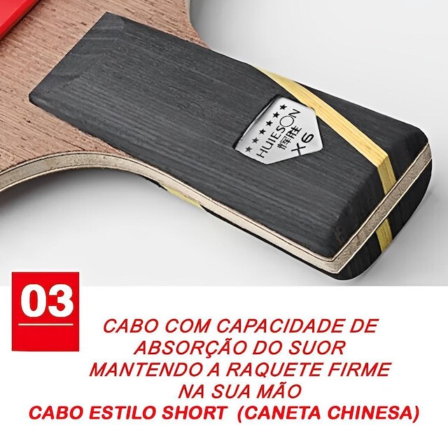 Kit deTênis de Mesa Huieson Carbon 2 Raquetes Short 6 Estrelas + bolsa e 3 bolas