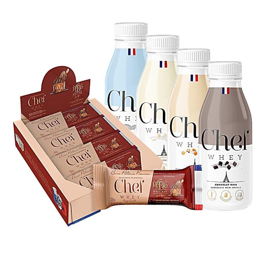 Kit Display Chef Whey Bar 12Un + Chef Whey Dose Única 40g - Chef Whey
