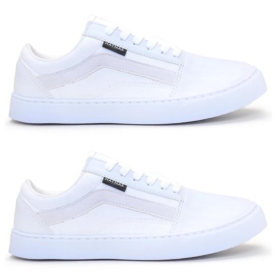 Kit dois Pares de Tênis Casual Skate Escolar Haymax Original - Branco Menor preço em Kit dois Pares de Tênis Casual Skate Escolar Haymax Original - Branco