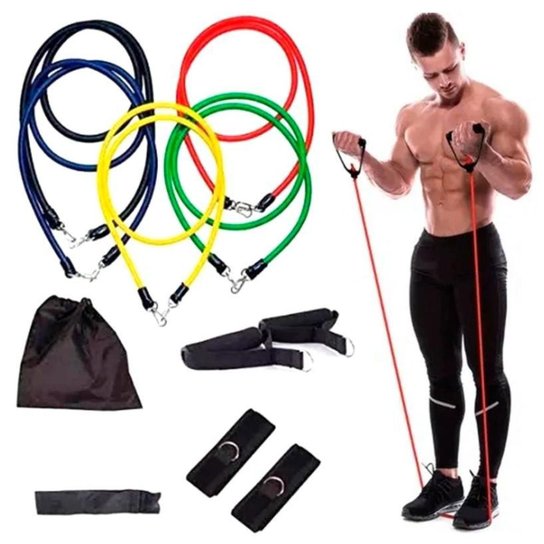 Kit Elástico Extensor 11 Itens Musculação Funcional Em Casa - Preto Menor preço em Kit Elástico Extensor 11 Itens Musculação Funcional Em Casa - Preto
