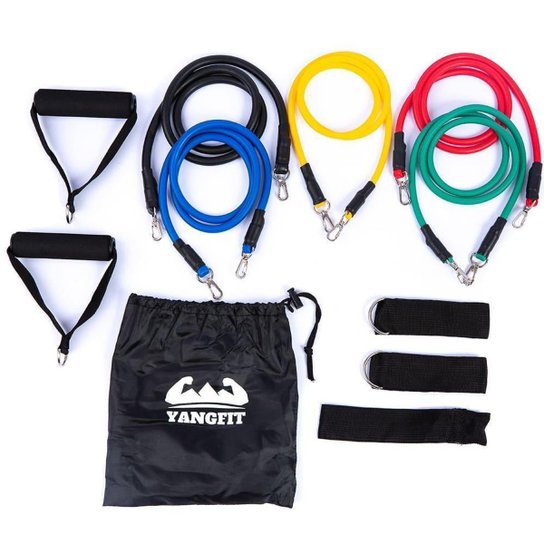 Kit Elástico Extensor com 11 Itens Treino Funcional Yangfit - Preto+Amarelo Menor preço em Kit Elástico Extensor com 11 Itens Treino Funcional Yangfit - Preto+Amarelo