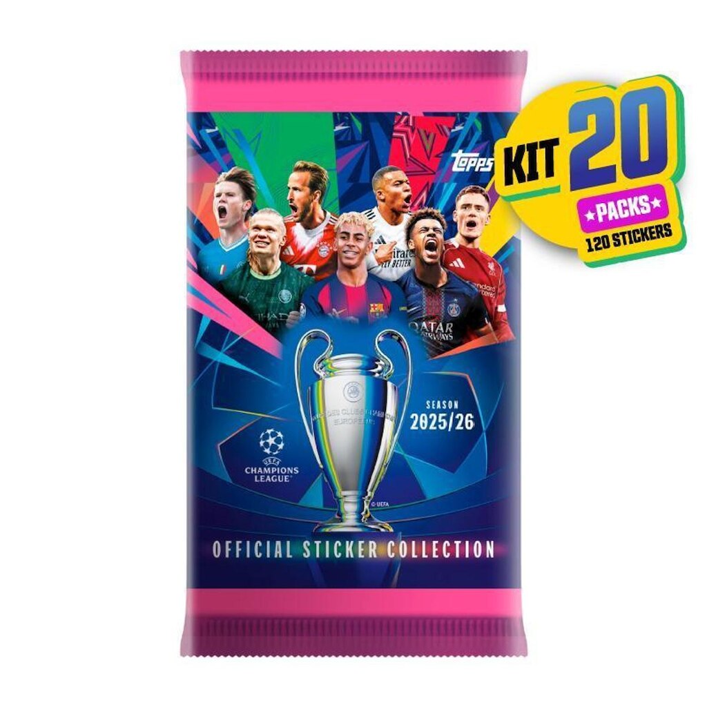 Kit Envelope Stickers com 20 pacotes UEFA Champions League 2025/26