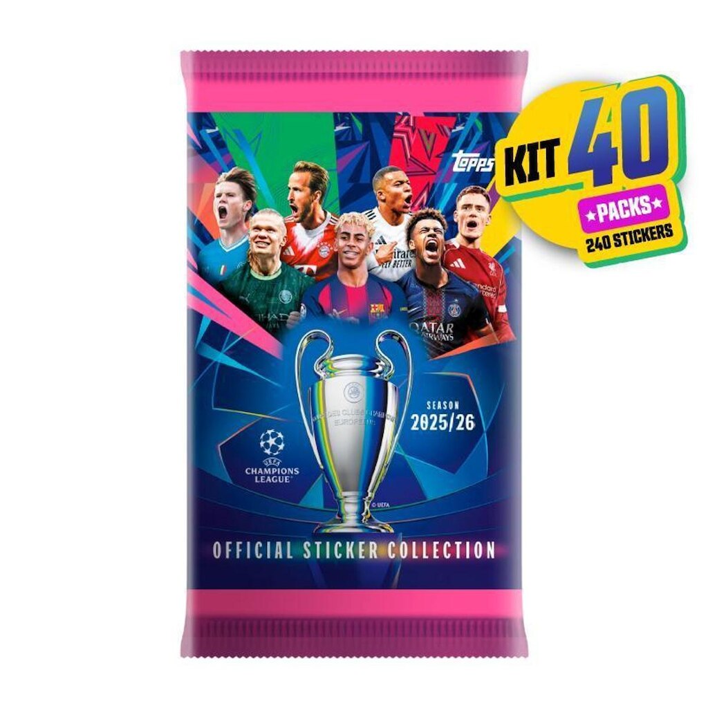 Kit Envelope Stickers com 40 pacotes UEFA Champions League 2025/26
