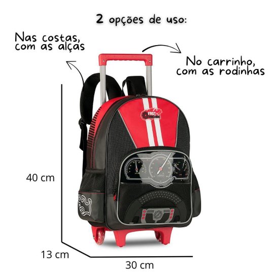 Kit Escolar Carros com Mochila Rodinhas Lancheira e Estojo