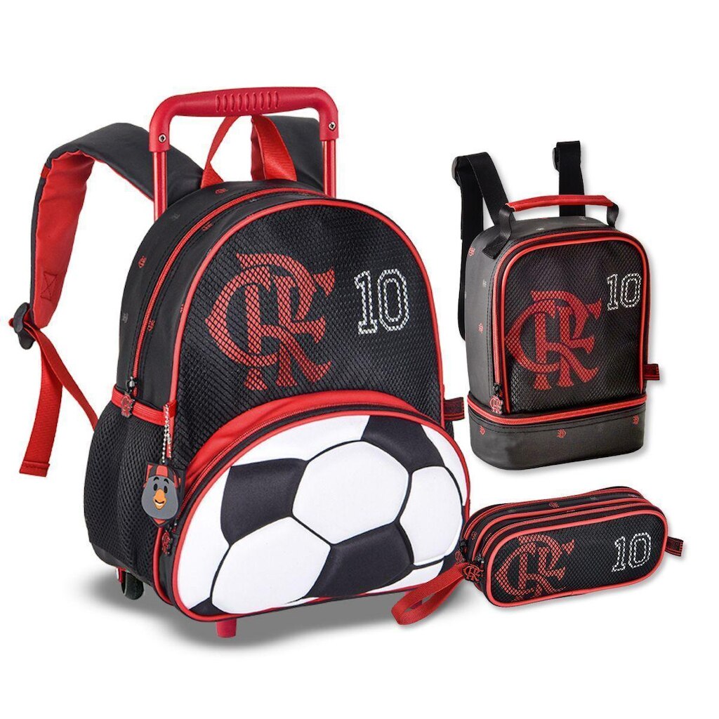 Kit Escolar Completo Flamengo Mochila com Lancheira e Estojo