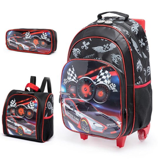Kit Escolar Infantil Mochila de rodinha + Lancheira + Estojo Spector Carro - Preto+Branco é ruim? Kit Escolar Infantil Mochila de rodinha + Lancheira + Estojo Spector Carro - Preto+Branco é boa?