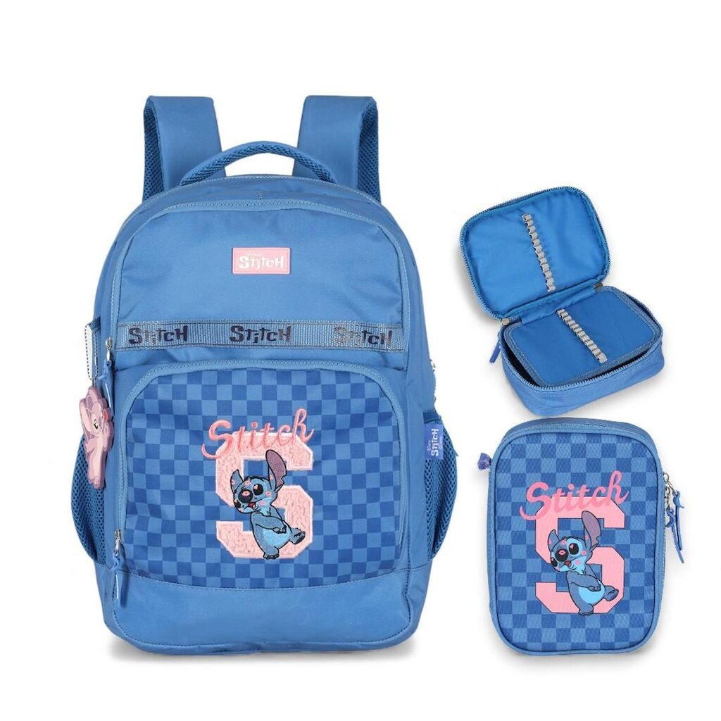 Kit Escolar Mochila Costas Estojo Box Stitch Disney Luxcel