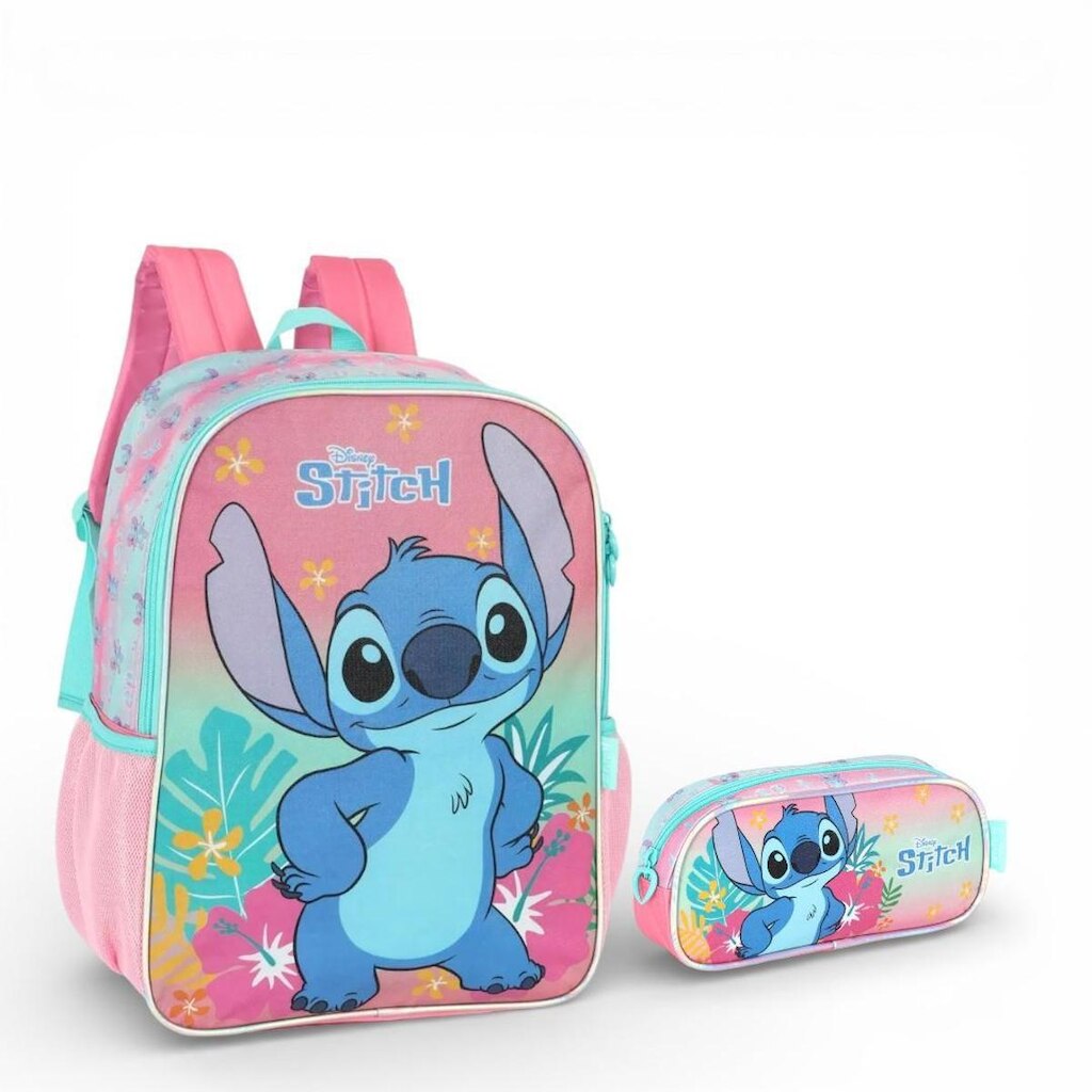 Kit Escolar Mochila Costas Estojo Stitch Luxcel