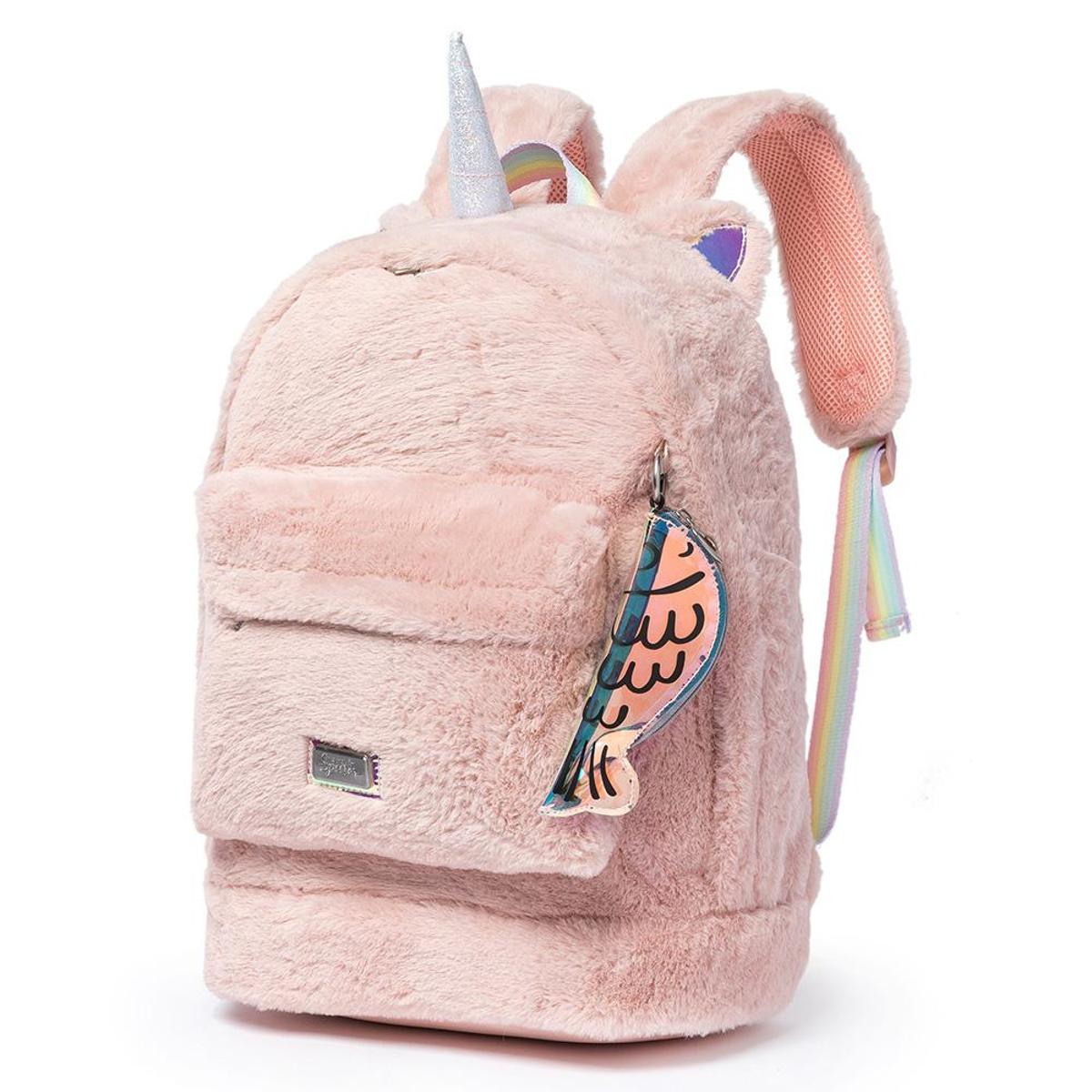 Kit Escolar Mochila de pelucia + estojo Spector com chaveiro - Rosa |  Netshoes