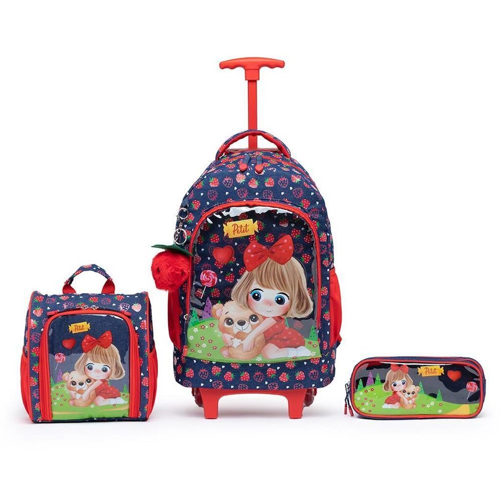 kit escolar Mochila de Rodinha Infantil  Estojo e Lancheira Térmica