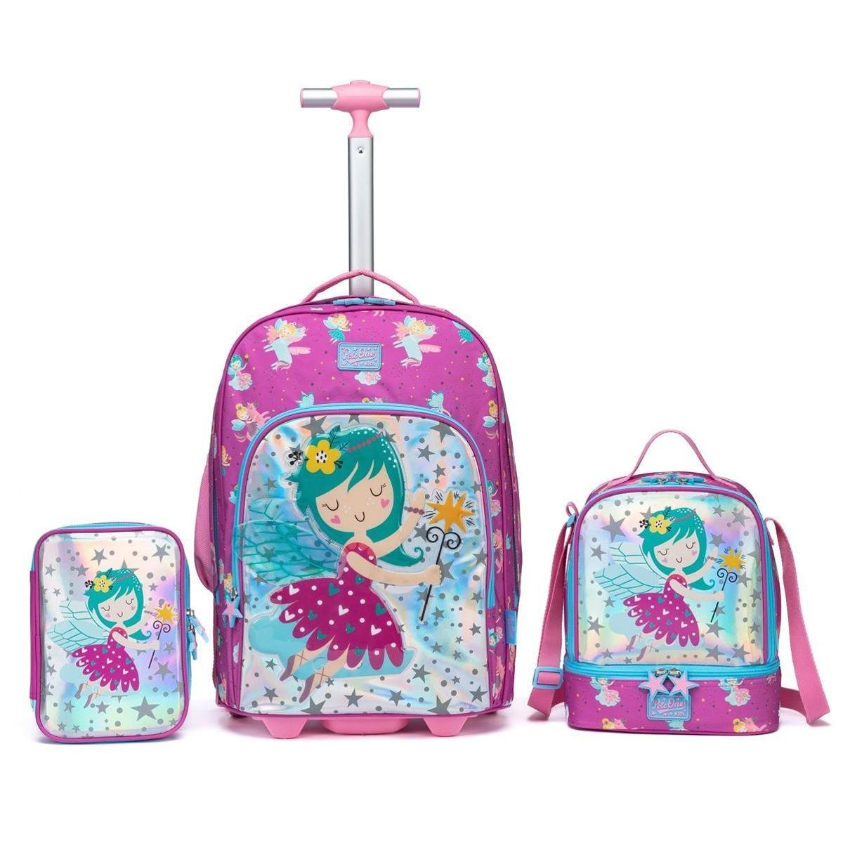 Kit Escolar Mochila de Rodinhas Estojo Lancheira Infantil