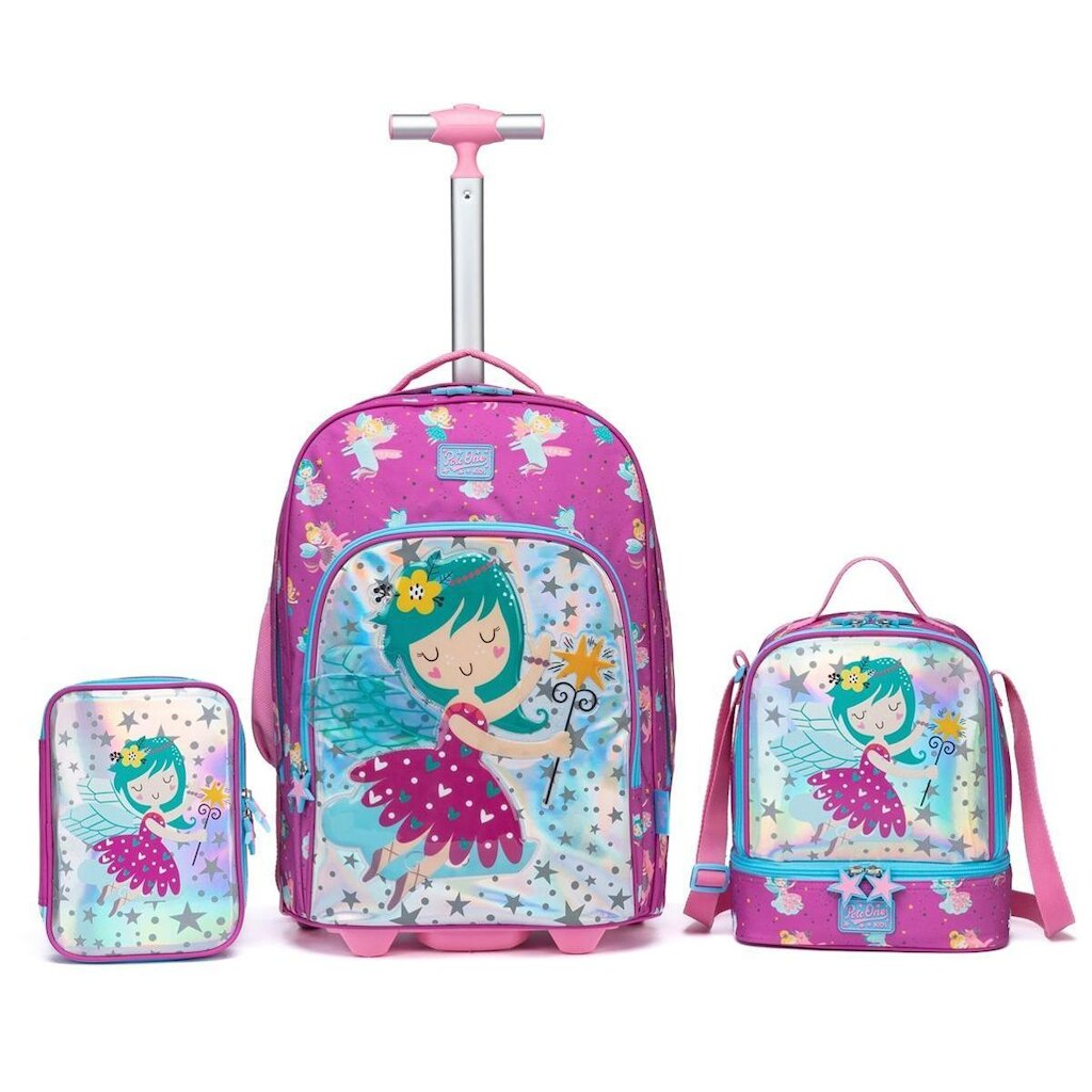 Kit Escolar Mochila de Rodinhas Estojo Lancheira Infantil