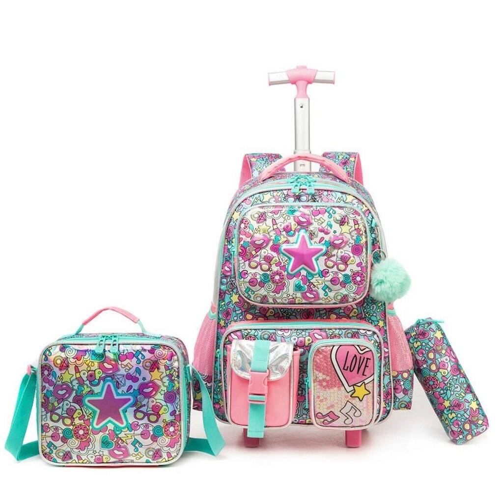 Kit Escolar Mochila De Rodinhas Lequeen Reforçado