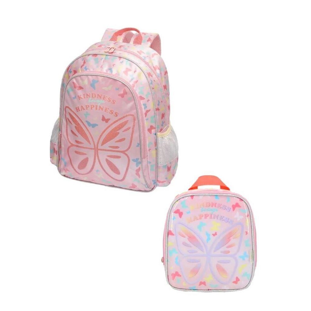 Kit Escolar Mochila e Lancheira Menina Borboleta Pacific Fly