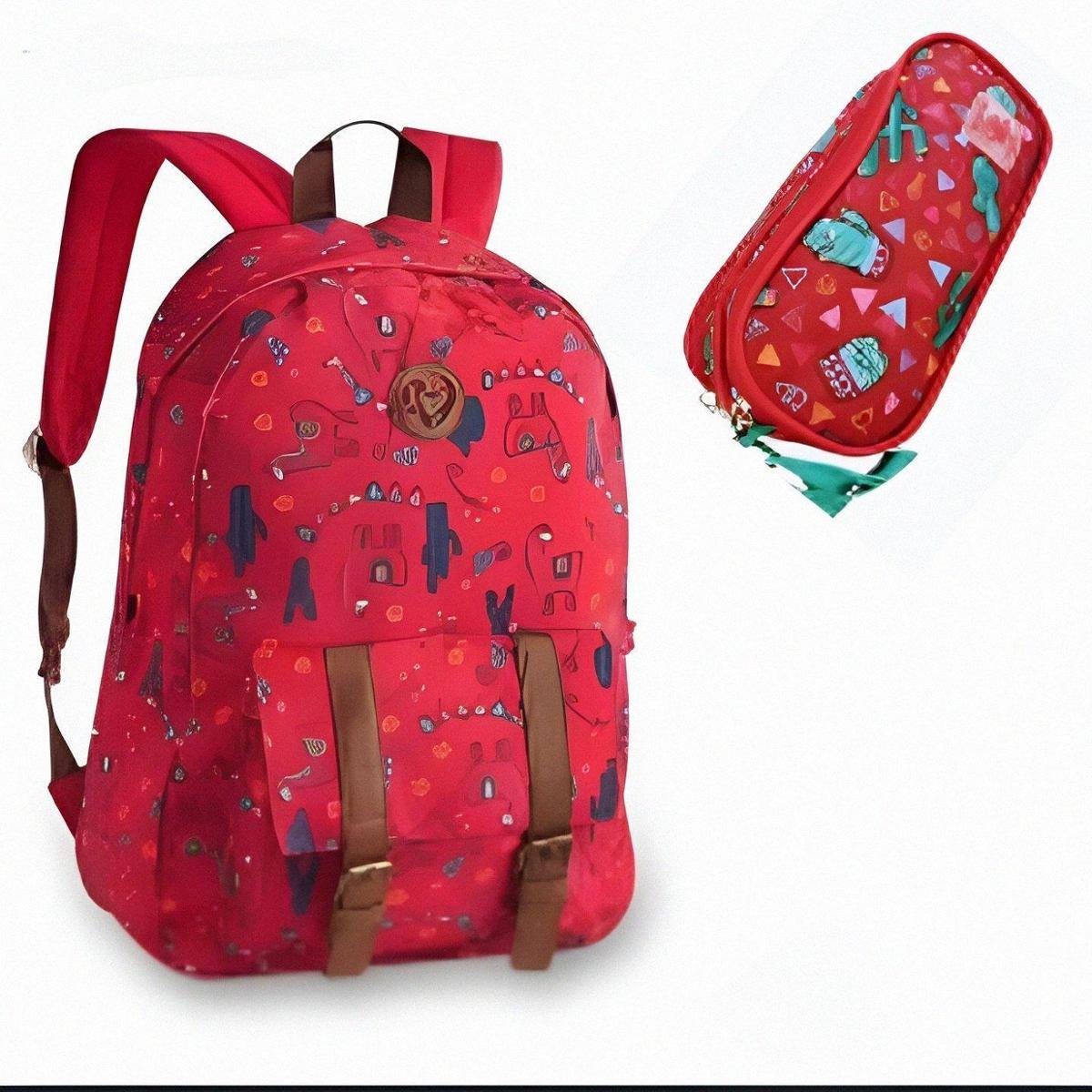 kit escolar Mochila lhama e cactos + estojo