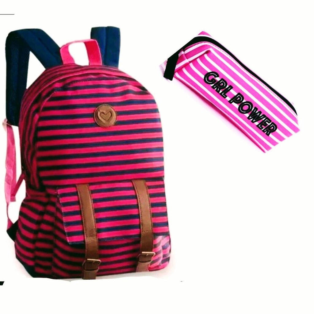 kit escolar Mochila listras + estojo