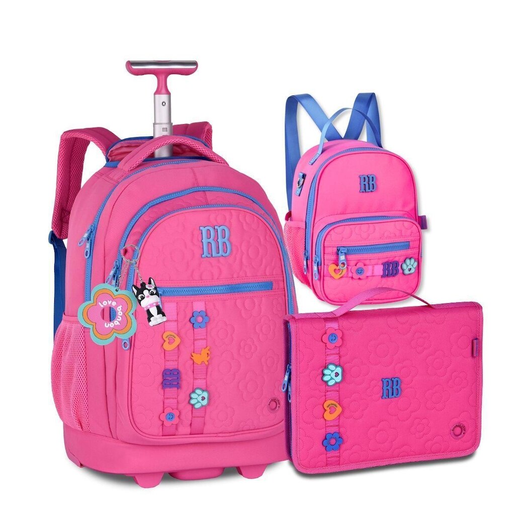 Kit Escolar Mochila Rodinhas com Lancheira e Estojo Fichário