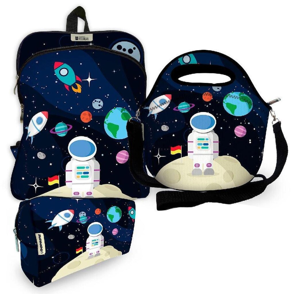 Kit Escolar Plus com Mochila Plus + Lancheira + Necessaire Plus - ISOPRENE - Astronauta