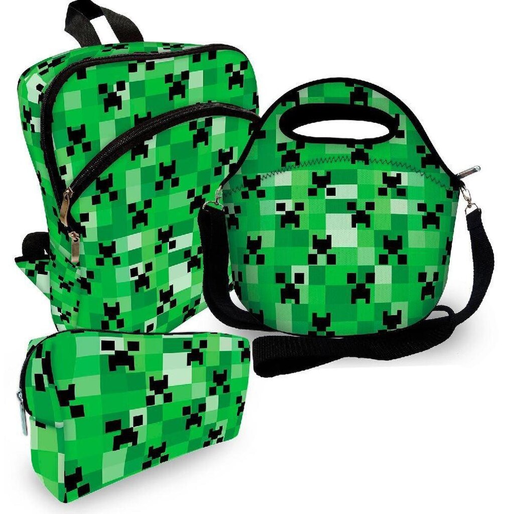 Kit Escolar Plus com Mochila Plus + Lancheira + Necessaire Plus - ISOPRENE - Creeper Mine