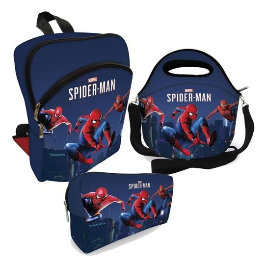 Kit Escolar Plus com Mochila Plus + Lancheira + Necessaire Plus - ISOPRENE - Spider Man Multiverso ( Menor preço em Kit Escolar Plus com Mochila Plus + Lancheira + Necessaire Plus - ISOPRENE - Spider Man Multiverso (