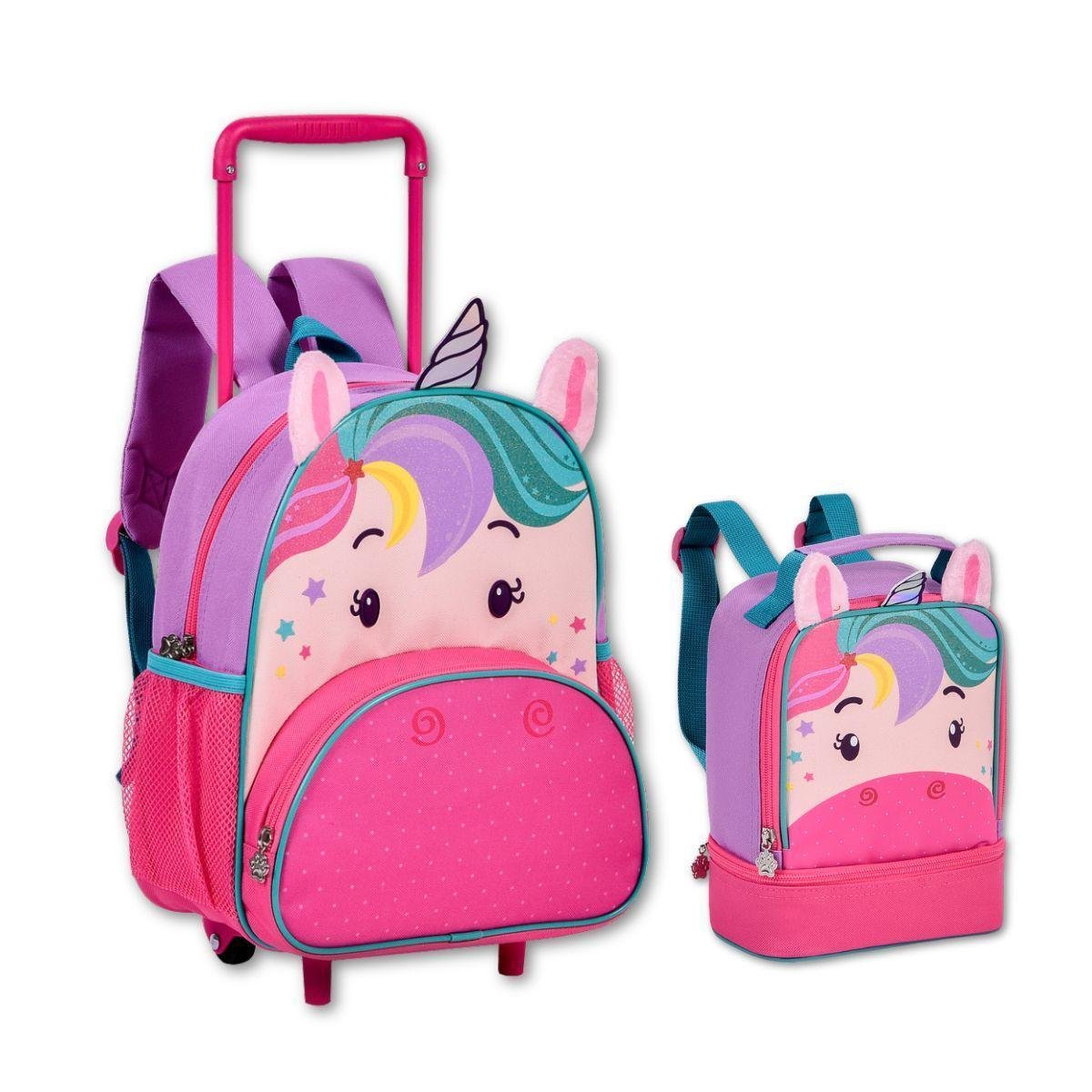 Kit Escolar Unicórnio com Mochila de Carrinho e Lancheira Térmica Menor preço em Kit Escolar Unicórnio com Mochila de Carrinho e Lancheira Térmica