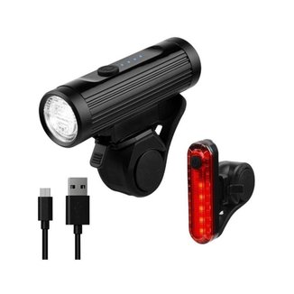 Kit Farol Led Usb 700 Luméns + Pisca Traseiro Led Usb 10 Luméns Recarregável