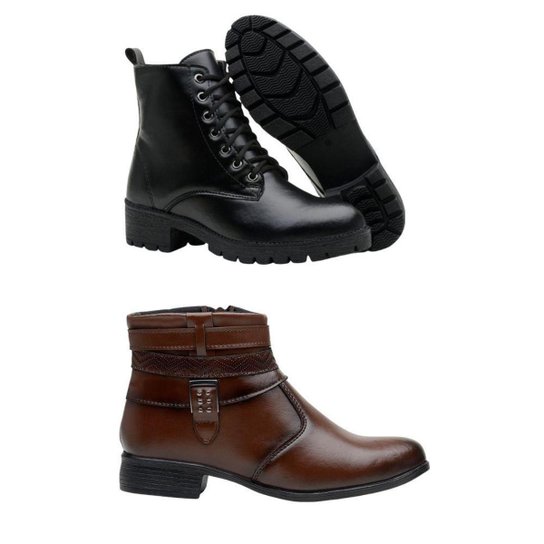 Kit Feminino Coturno Tratorado + Coturno Detalhe em Metal - Marrom Menor preço em Kit Feminino Coturno Tratorado + Coturno Detalhe em Metal - Marrom