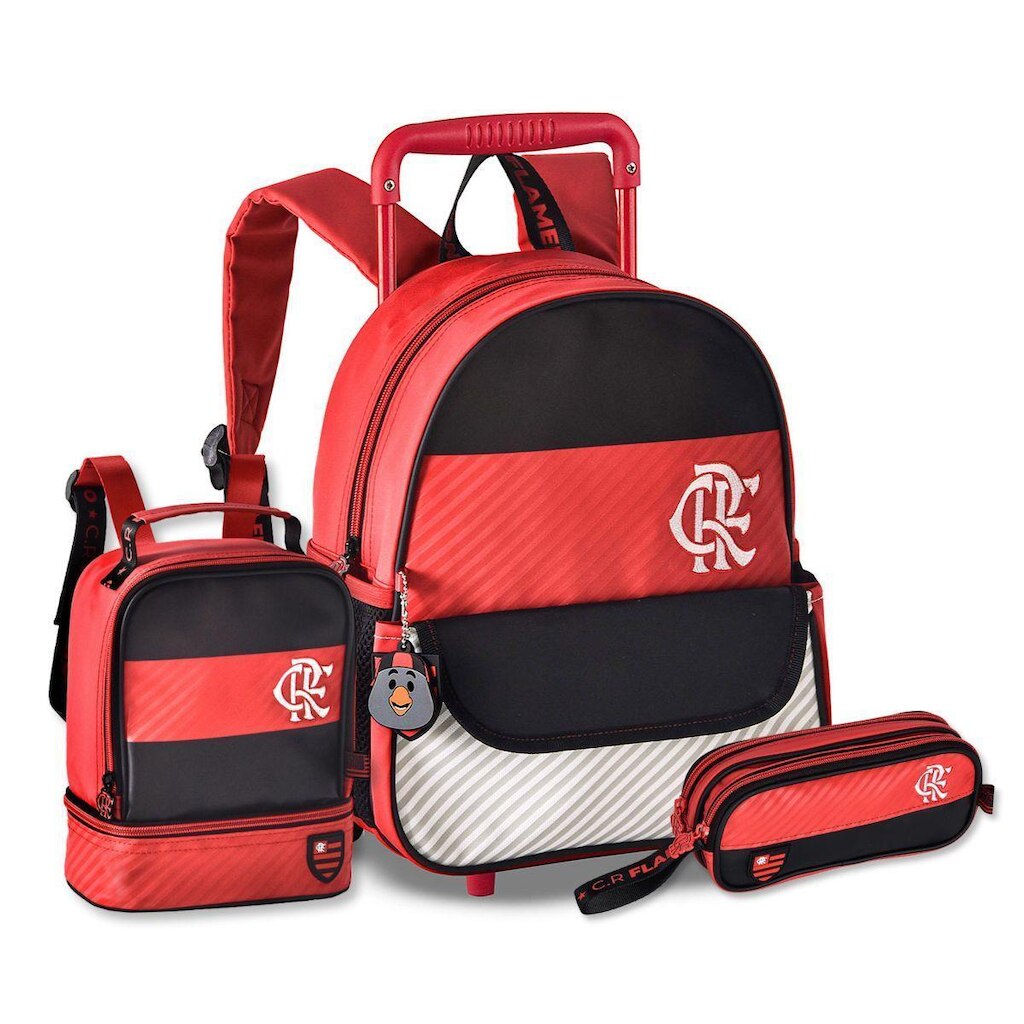 Kit Flamengo Mochila de Carrinho com Lancheira Térmica e Estojo duplo
