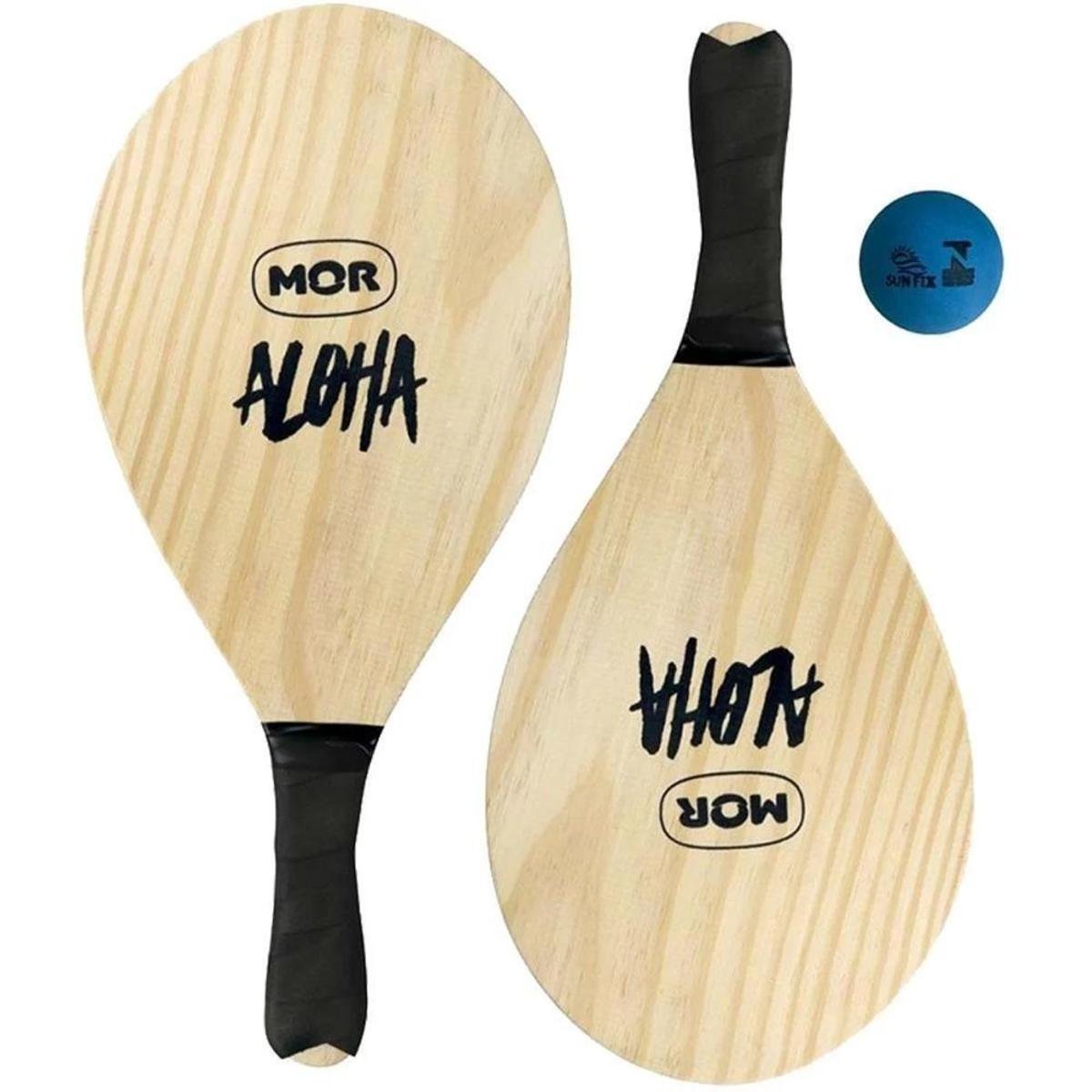 Kit Frescobol Mor Aloha De Madeira Com 2 Raquetes + 1 Bola