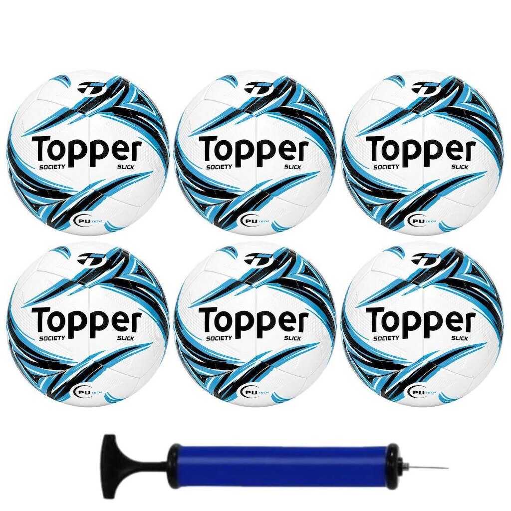 Kit Futebol 6 Bolas Society Topper Slick Com 1 Bomba de Ar