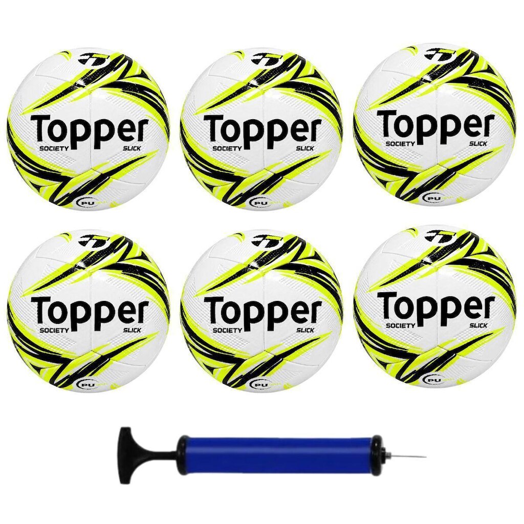 Kit Futebol 6 Bolas Society Topper Slick Com 1 Bomba de Ar