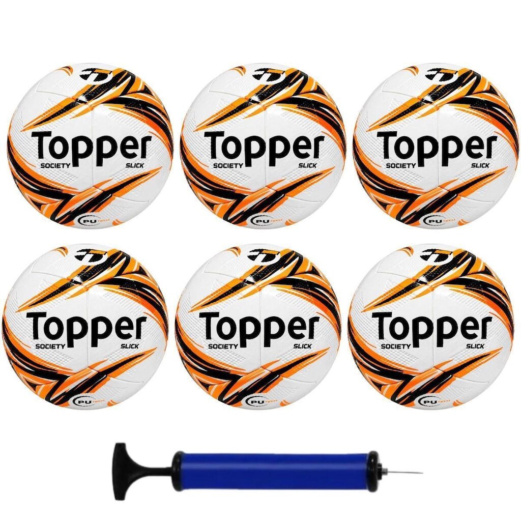 Kit Futebol 6 Bolas Society Topper Slick Com 1 Bomba de Ar