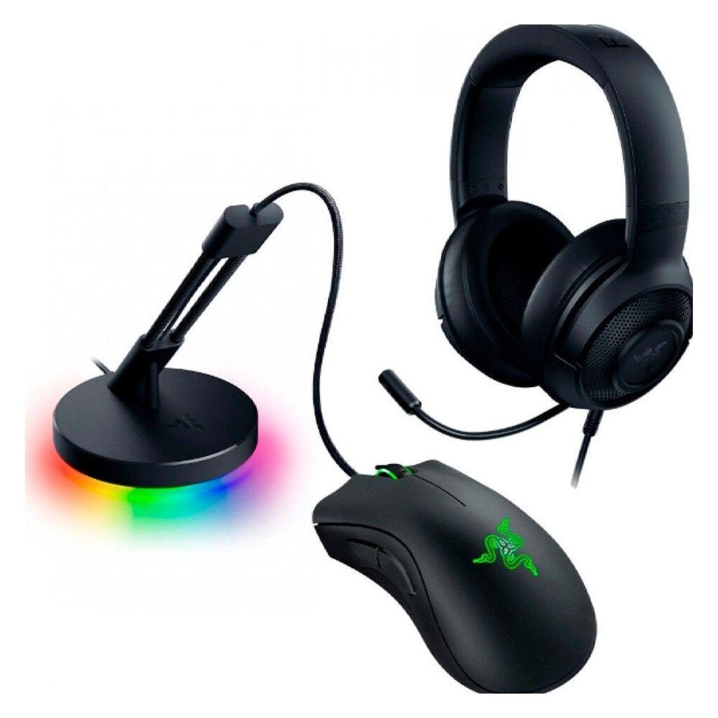 Kit Gamer Razer Mouse Deathadder Essential 6400 DPI Headset Kraken X Lite Mouse Bungee V3 Chroma