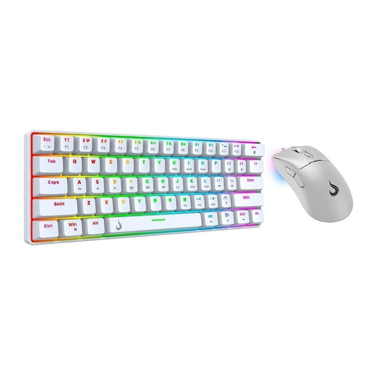 Kit Gamer Set 02 Rise Mode Teclado Mecânico GM1 White RGB Brown, Mouse G1 Pro White 12000 DPI