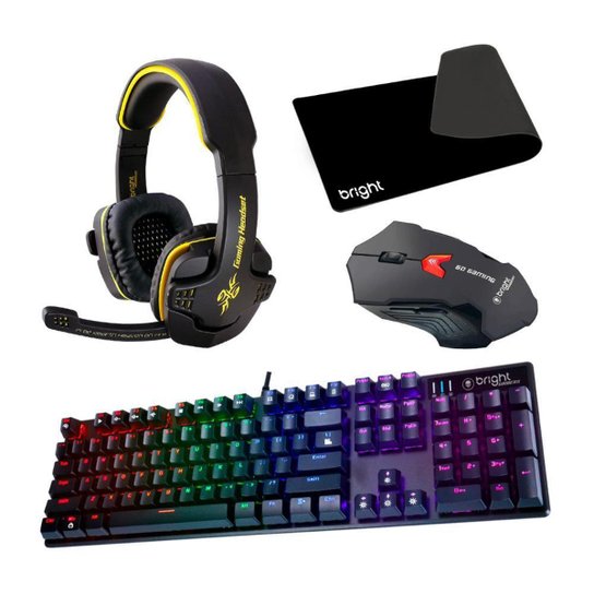 Kit Gamer Teclado Mecânico Mouse Gamer Headset 7.1 Mouse Pad - Preto Menor preço em Kit Gamer Teclado Mecânico Mouse Gamer Headset 7.1 Mouse Pad - Preto