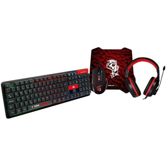 Kit Gamer Teclado Mouse Headset ELG - Starter 4 em 1 - Preto+Vermelho