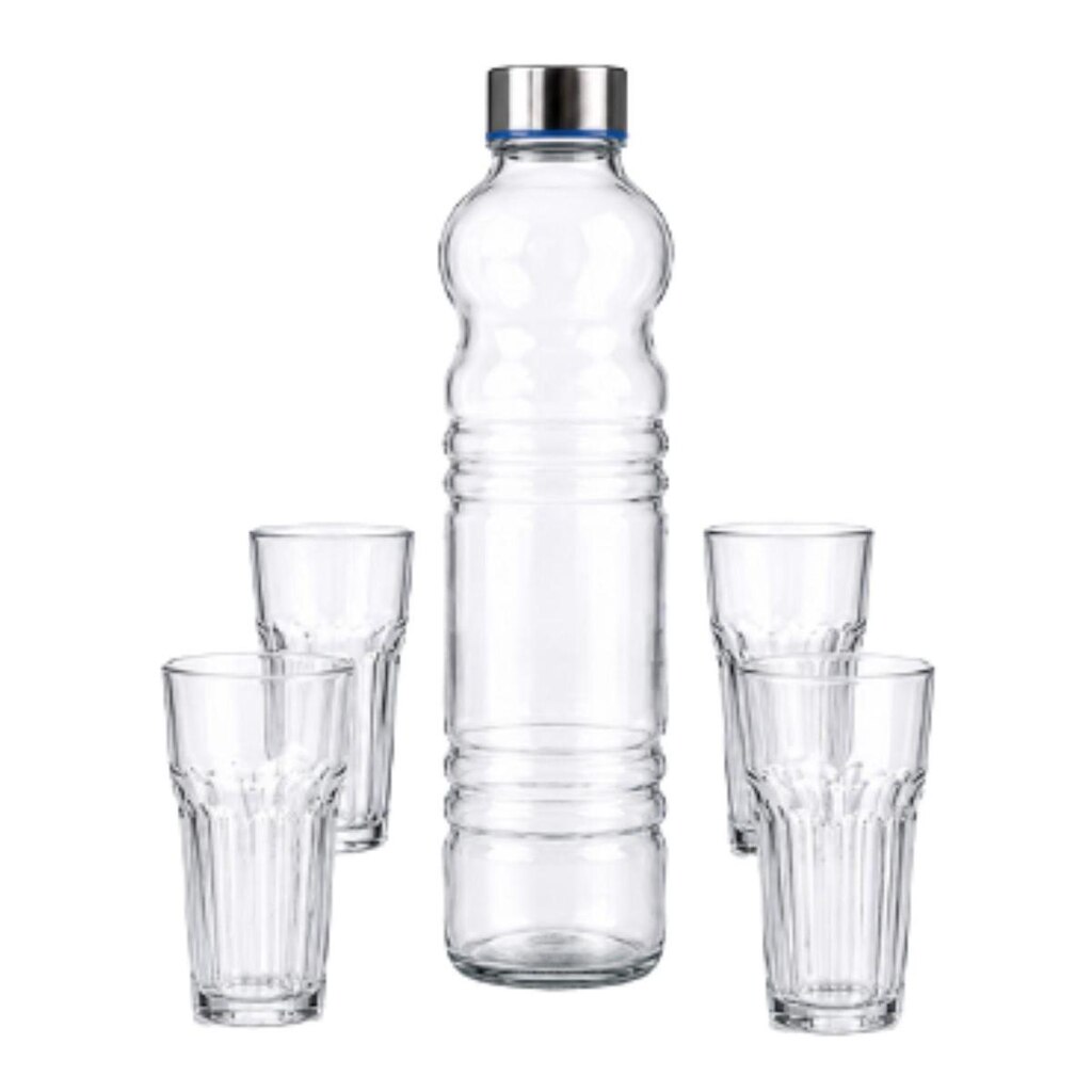 Kit Garrafa H2O 1L com 4 Copos Vidro Class Home