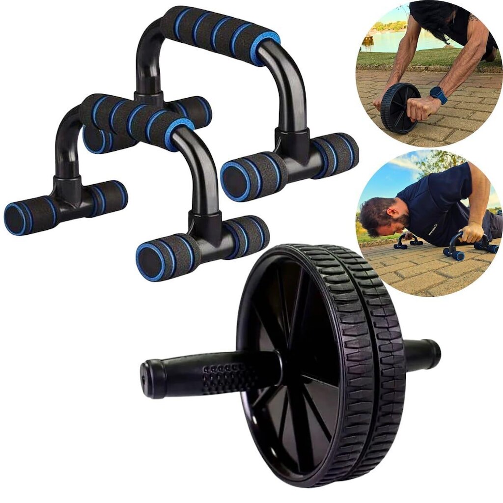 Kit Ginastica Rolinho De Abdominal + Suporte Pra Flexão