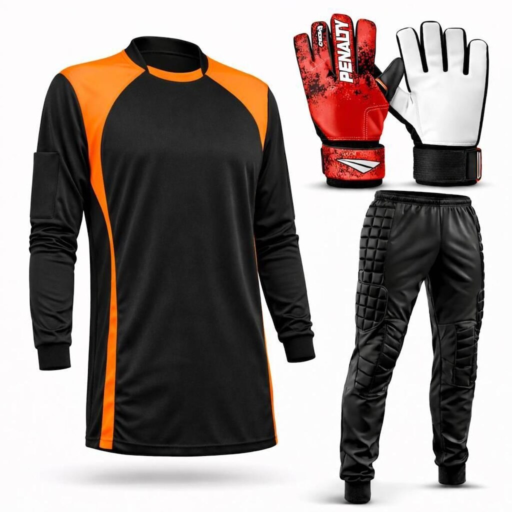 Kit Goleiro Juvenil Camisa + Calça Acolchoada + Luva De Goleiro Penalty