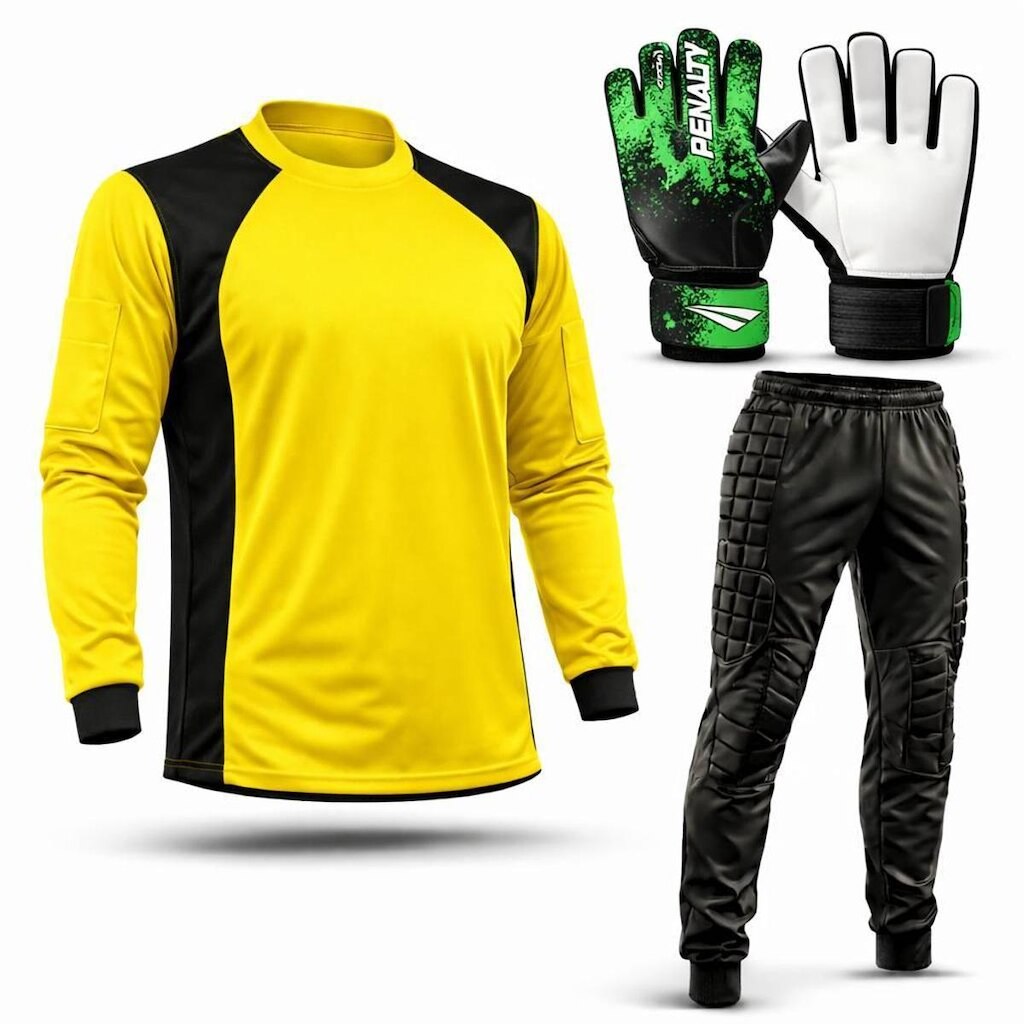 Kit Goleiro Juvenil Camisa + Calça Acolchoada + Luva De Goleiro Penalty