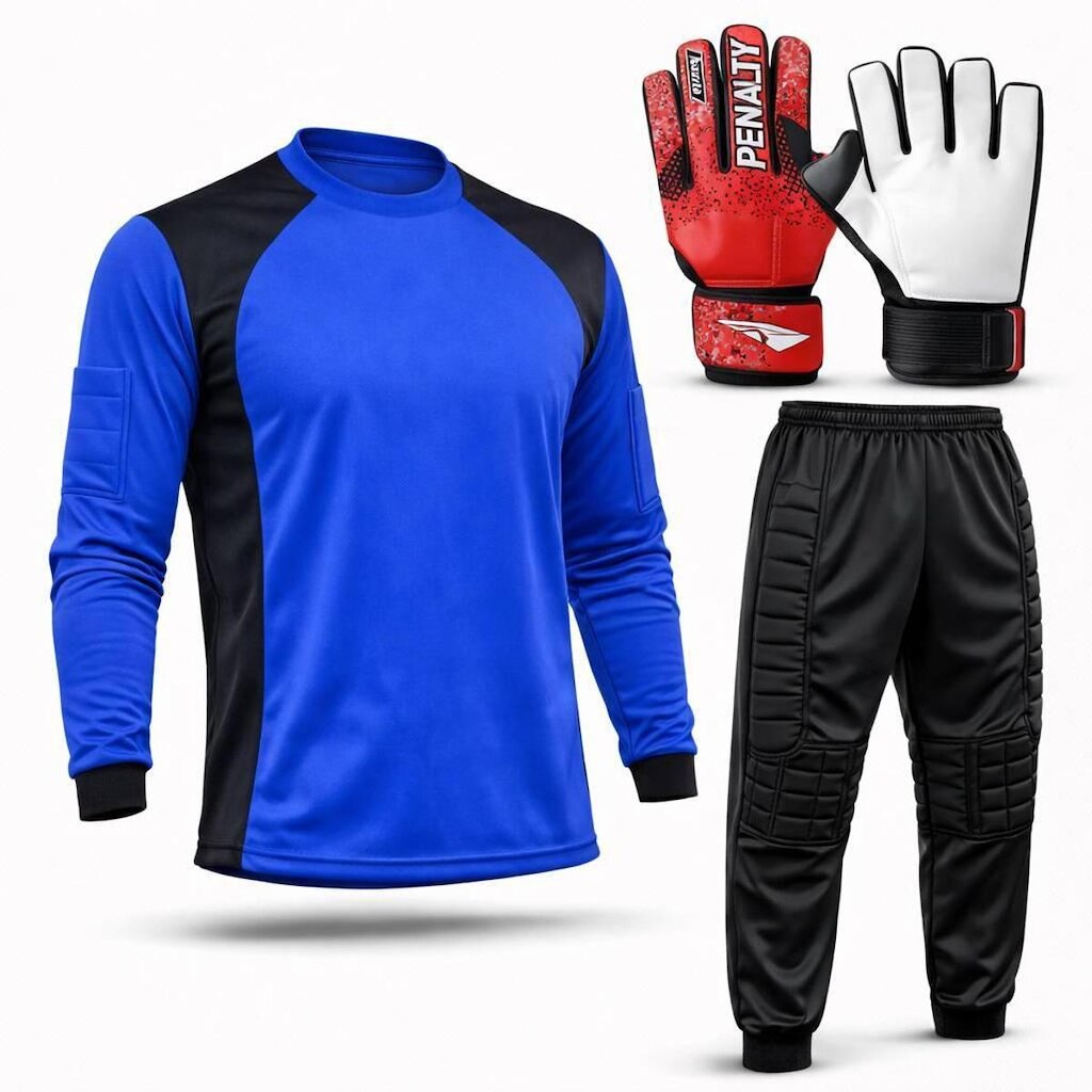 Kit Goleiro Juvenil Camisa + Calça Acolchoada + Luva De Goleiro Penalty