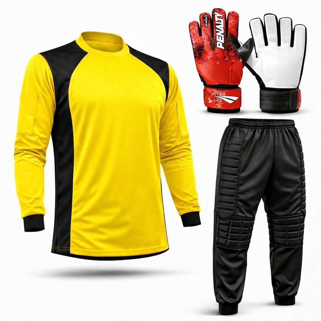 Kit Goleiro Juvenil Camisa + Calça Acolchoada + Luva De Goleiro Penalty