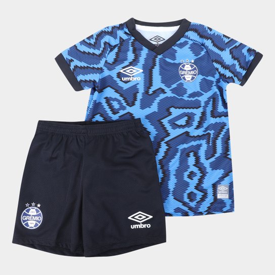 Kit Grêmio Infantil III 21/22 s/n° Torcedor Umbro - Preto+Azul Menor preço em Kit Grêmio Infantil III 21/22 s/n° Torcedor Umbro - Preto+Azul