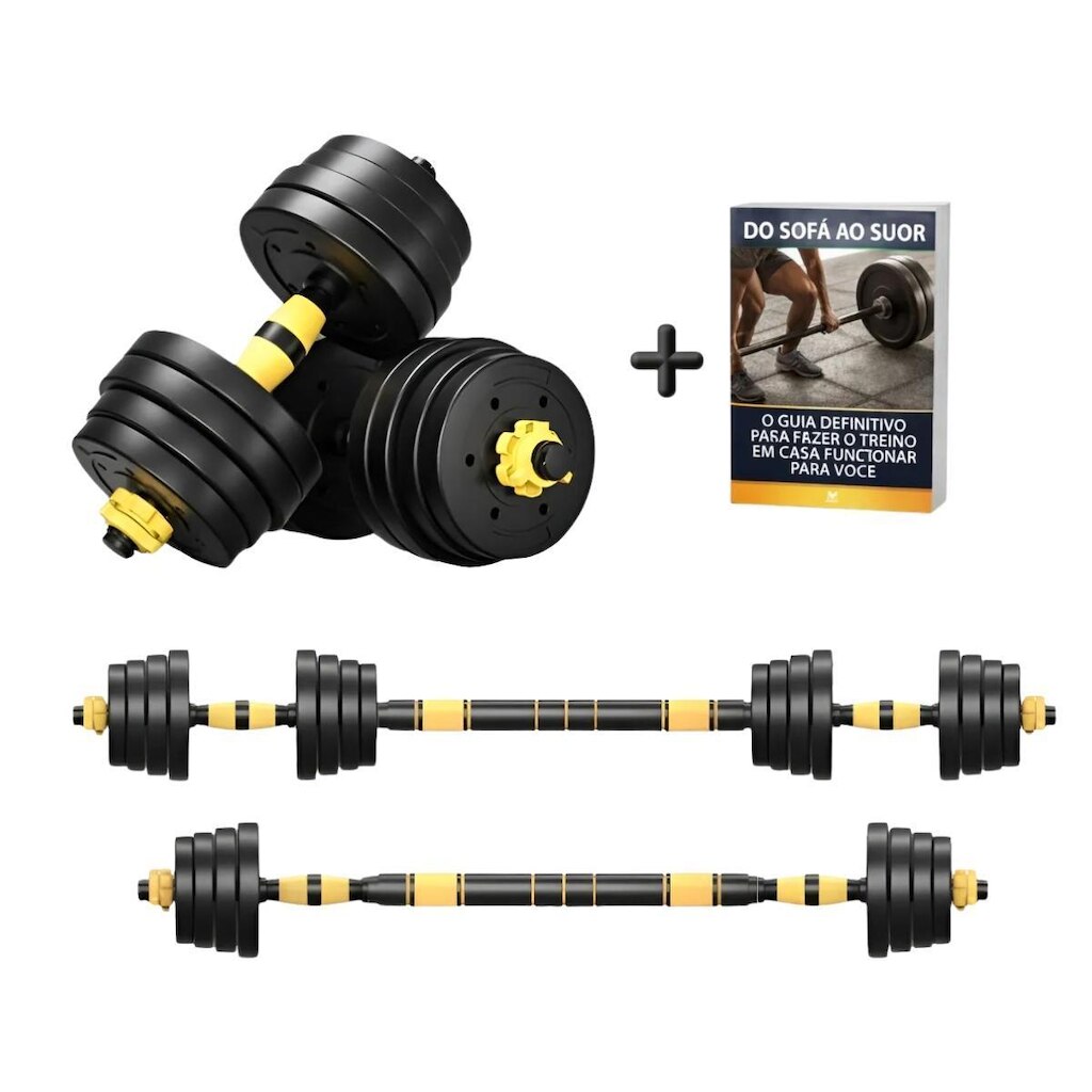 Kit Halteres 3 em 1 Ajustável até 20kg Musculação + E-book