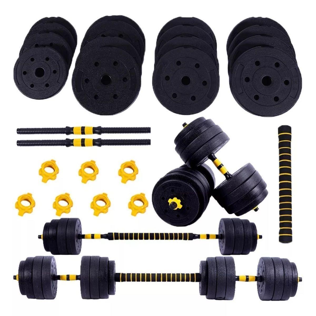 Kit Halteres 3 em 1 Musculação Barra e Halteres Ajustáveis até 40kg + Munhequeira Menor preço em Kit Halteres 3 em 1 Musculação Barra e Halteres Ajustáveis até 40kg + Munhequeira