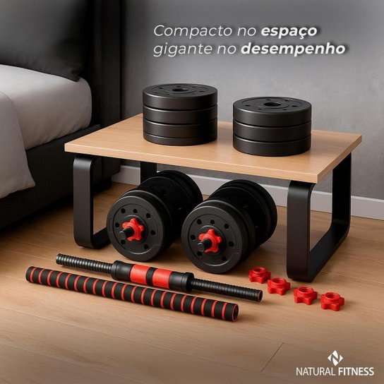 Kit Halteres Ajustáveis 6 em 1 com Barra e Anilhas Treino em casa 30kg ...